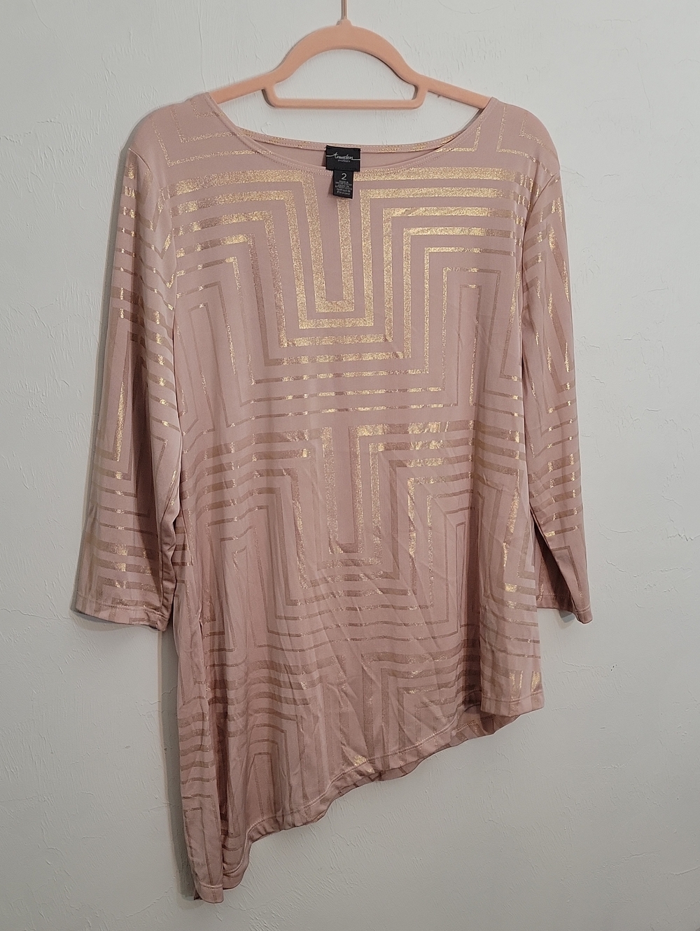 Chico's Blush Pink Tunic with Gold Geometric Foil